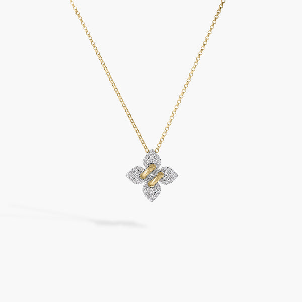 Roberto Coin Venetian Princess Filo Small Two-Tone Pave Flower Diamond Pendant Necklace