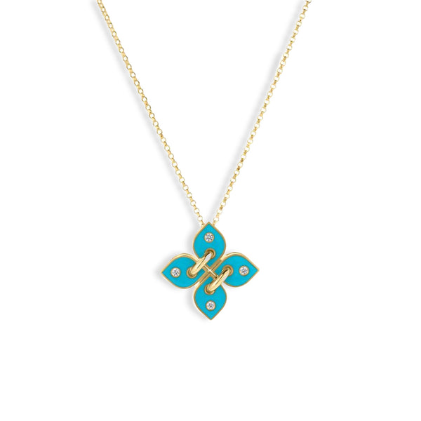 Roberto Coin Venetian Princess Filo Turquoise Enamel Flower Necklace