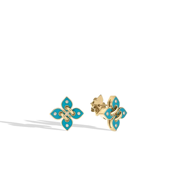 Roberto Coin Venetian Princess Filo Turquoise Enamel Flower Earrings