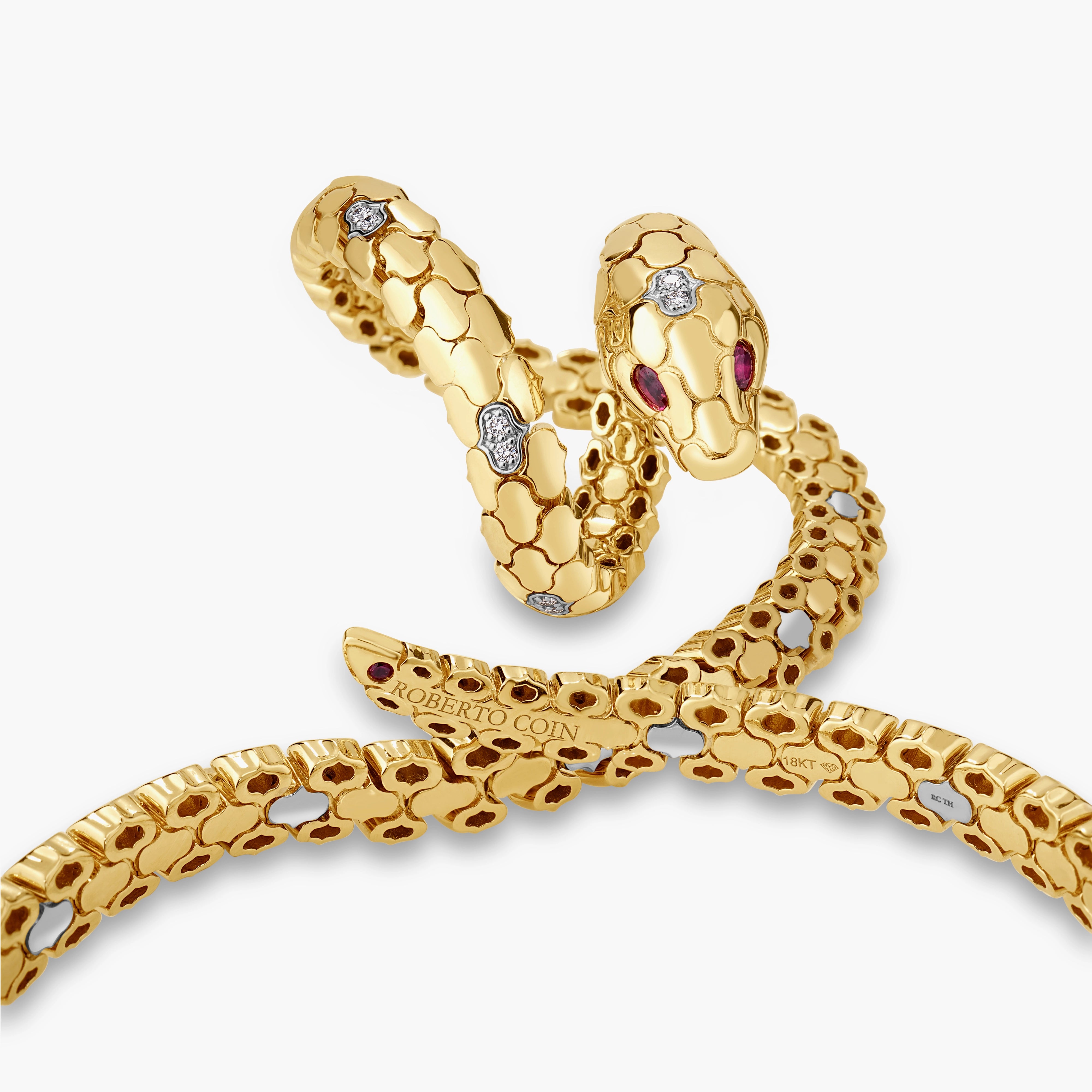 Roberto Coin Cobra Diamond and Ruby Bangle Bracelet