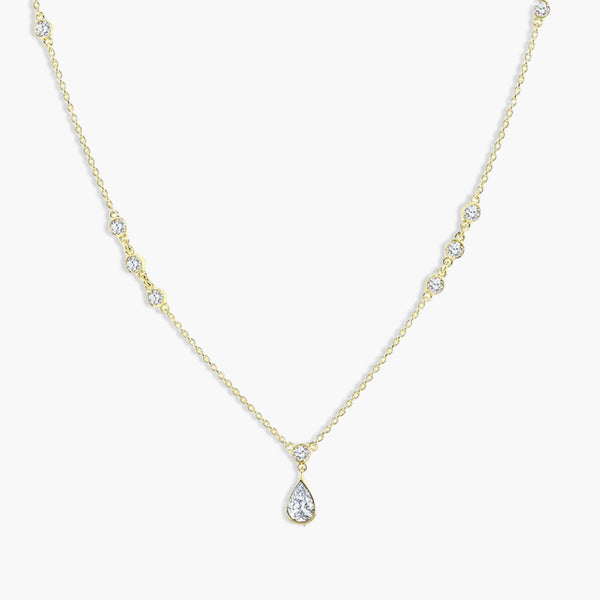 Pear-Shaped Diamond Drop Station Necklace