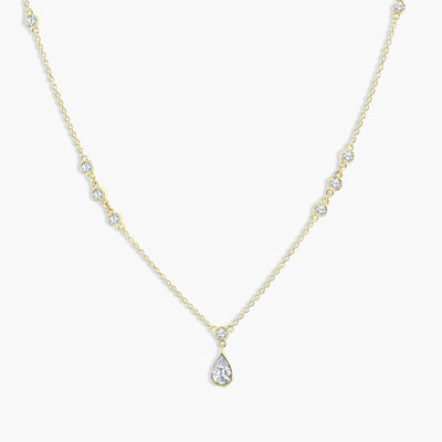 Pear-Shaped Diamond Drop Station Necklace - Private Label product