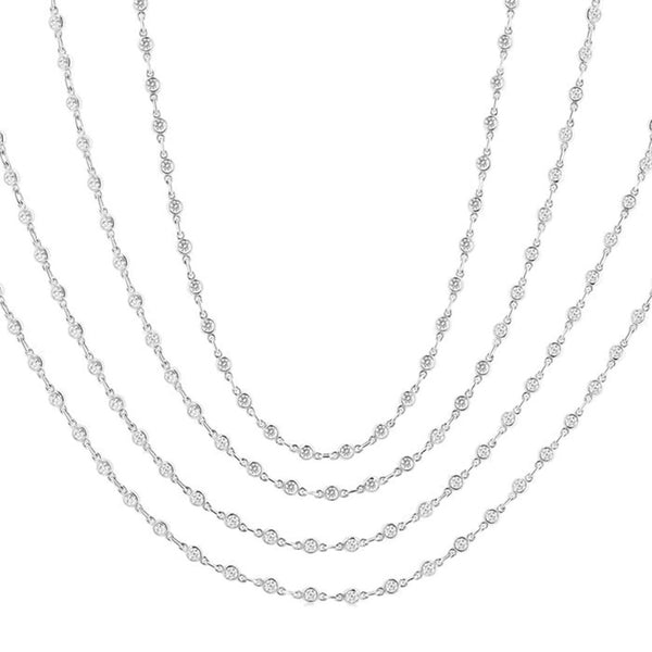 7 Carat Layered Bezel Diamond Necklace in 14K White Gold