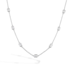 3.5 Carat Emerald Diamond Station Necklace in 14K White Gold