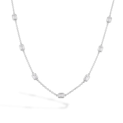 3.5 Carat Emerald Diamond Station Necklace in 14K White Gold - Private Label product
