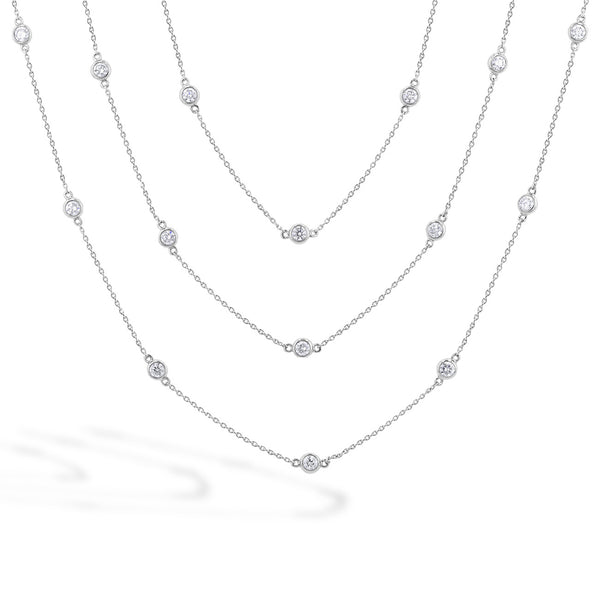 3 Carat Long Station Diamond Necklace in 14K White Gold