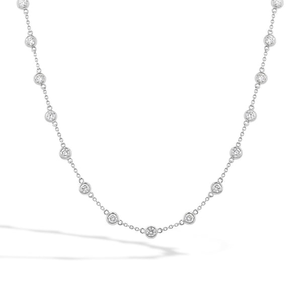 3 Carat Bezel Set Diamond Station Necklace in 14K White Gold