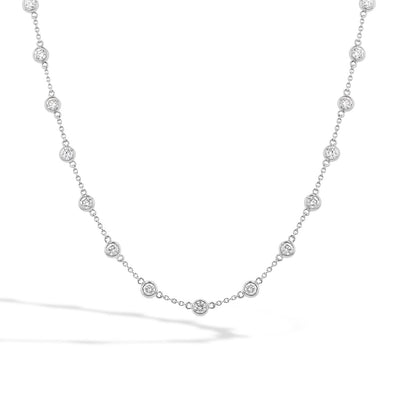 3 Carat Bezel Set Diamond Station Necklace in 14K White Gold - Private Label product