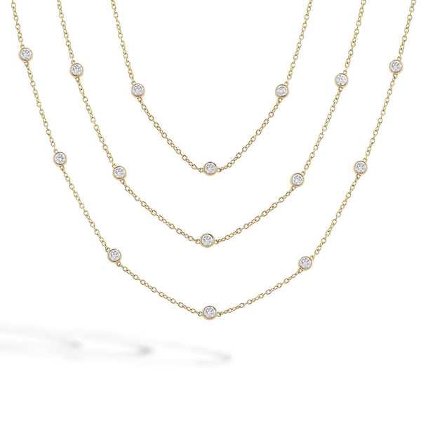 5 Carat Long Station Bezel Diamond Necklace in 14K Yellow Gold