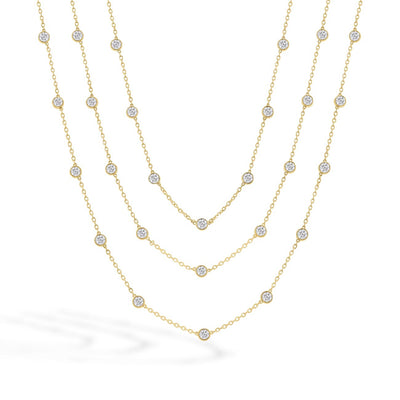10 Carat Long Station Bezel Diamond Necklace in 14K Yellow Gold - Private Label product