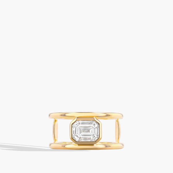 Emerald-Cut Diamond Open Bezel Ring