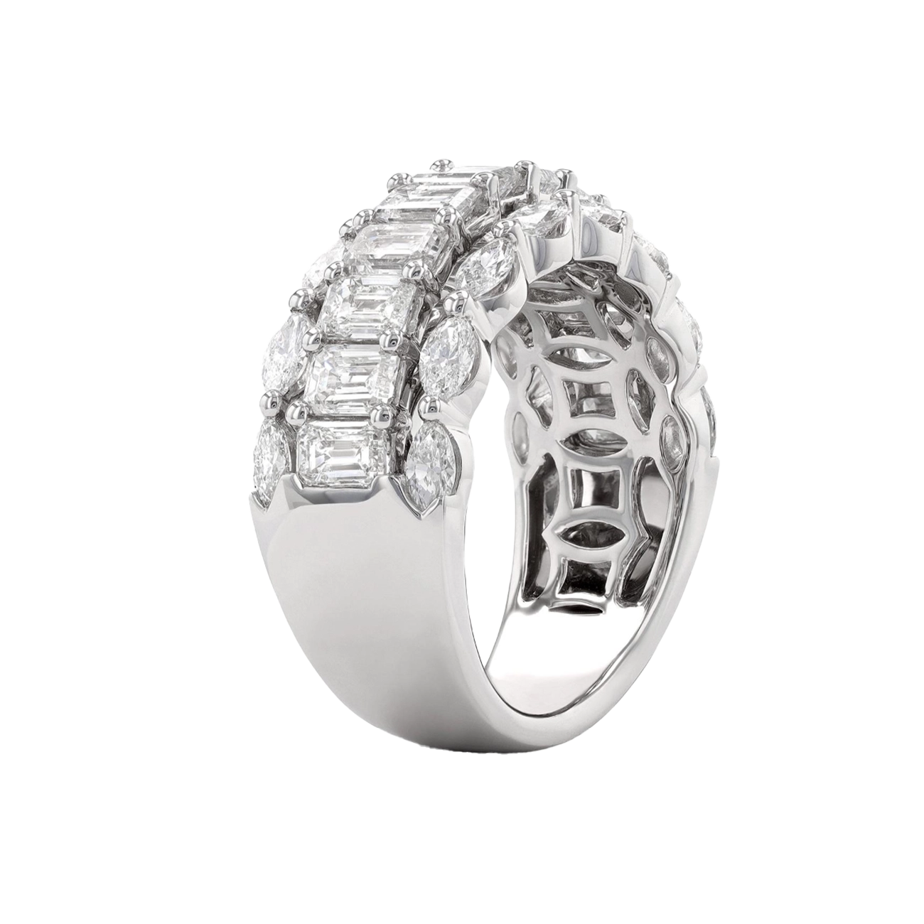 Marquise and Emerald 3 Row Diamond Band