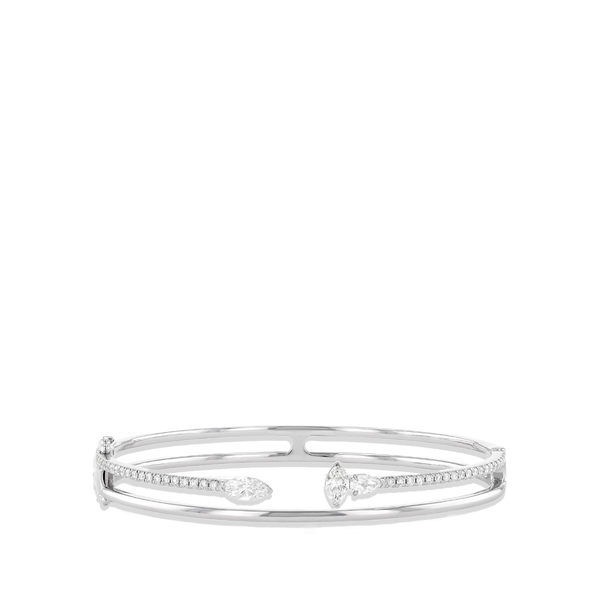 Diamond 2 Row Open Bangle Bracelet
