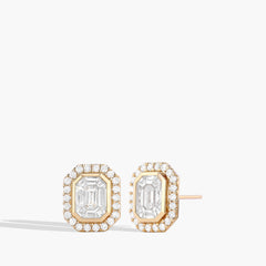 1.50 Carat Emerald-Cut Diamond Halo Stud Earrings