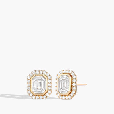 1.50 Carat Emerald-Cut Diamond Halo Stud Earrings - Private Label product