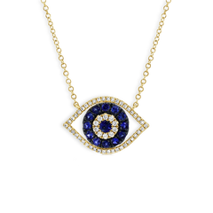 Diamond and Sapphire Evil Eye Pendant Necklace