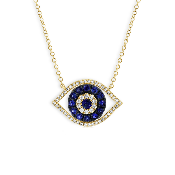 Diamond and Sapphire Evil Eye Pendant Necklace
