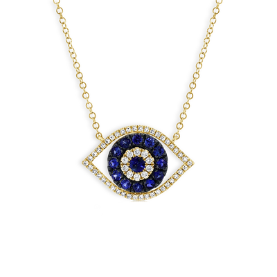 Diamond and Sapphire Evil Eye Pendant Necklace - Private Label product
