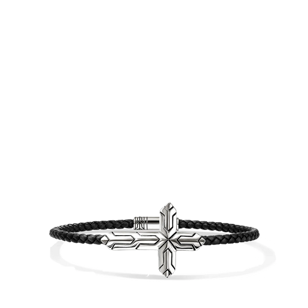 John Hardy Icon 50 Silver Cross on 3mm Leather Bracelet