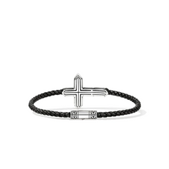 John Hardy Icon 50 Silver Cross on 3mm Leather Bracelet
