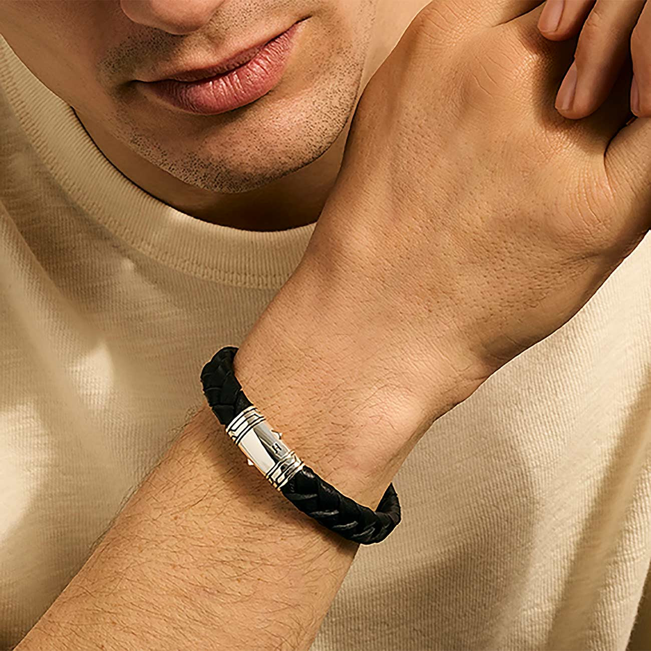 John Hardy Silver 10mm Braided Black Leather Bracelet