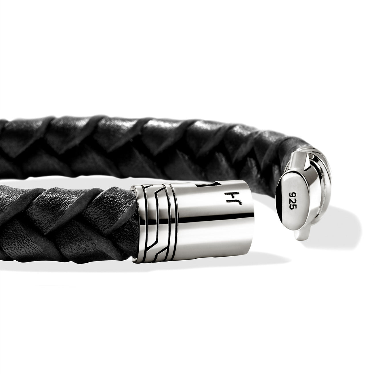 John Hardy Silver 10mm Braided Black Leather Bracelet