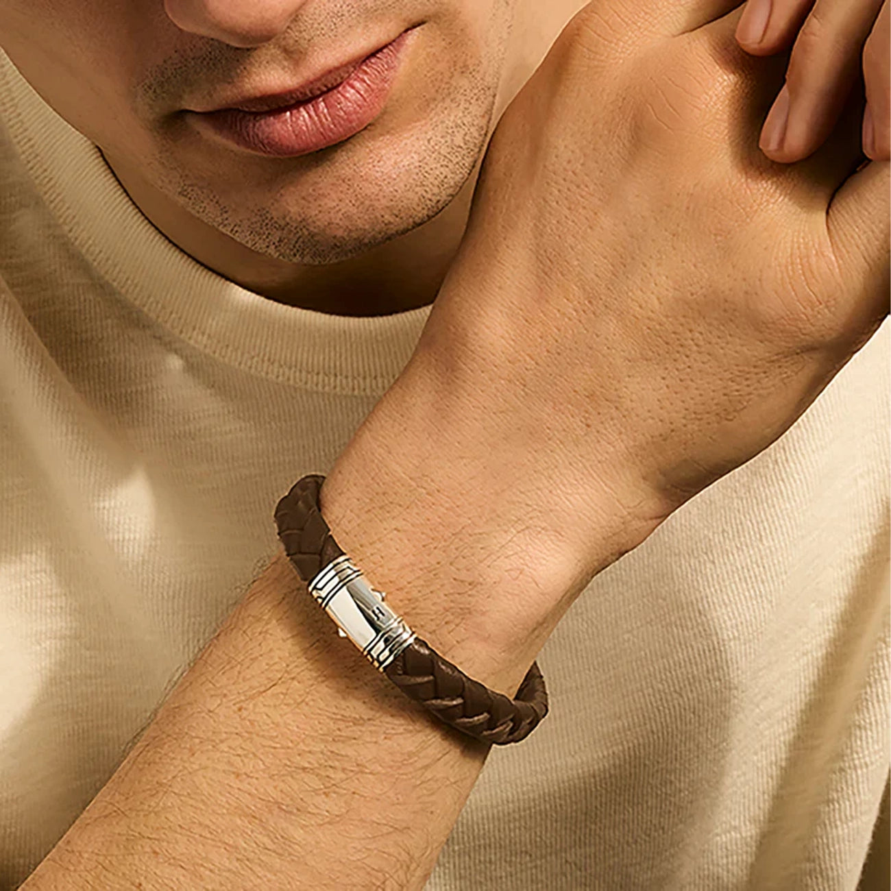 John Hardy Men's Braided Brown Leather 10mm Bracelet