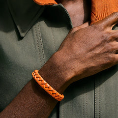John Hardy Men's Braided Orange Leather 10mm Bracelet