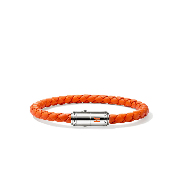 John Hardy Men's 6mm Orange Braided Leather Bracelet in Sterling