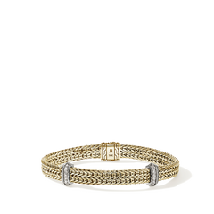 John Hardy Icon Diamond Pave 6mm Gold Flat Link Chain Bracelet
