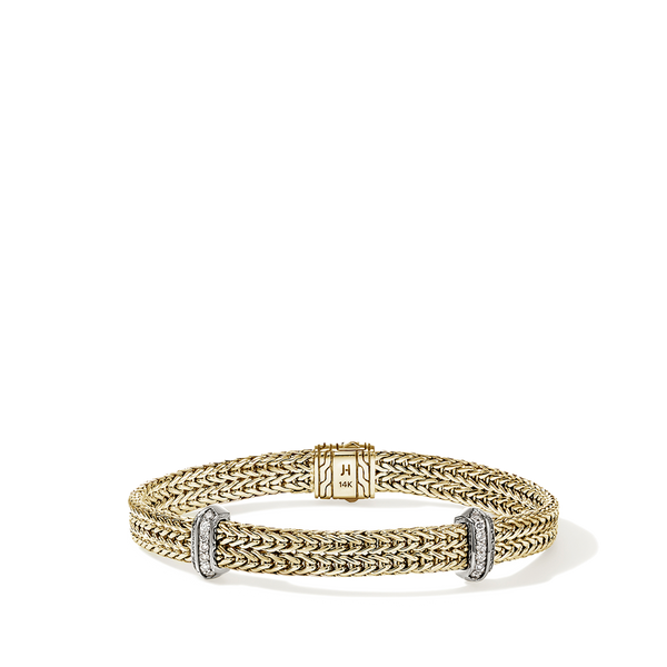 John Hardy Icon Diamond Pave 6mm Gold Flat Link Chain Bracelet