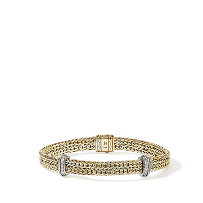 John Hardy Icon Diamond Pave 6mm Gold Flat Link Chain Bracelet - John Hardy product