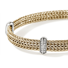 John Hardy Icon Diamond Pave 6mm Gold Flat Link Chain Bracelet