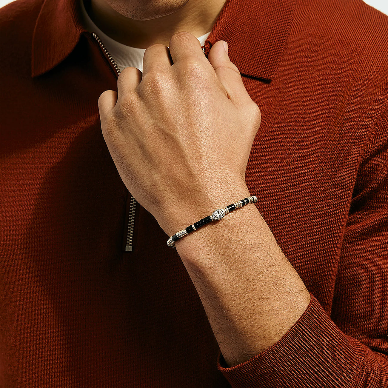 John Hardy Lovestruck Onyx and Lab Grown Diamond Heishi Bracelet