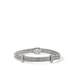 John Hardy Icon Diamond Pave 6mm Silver Flat Link Chain Bracelet