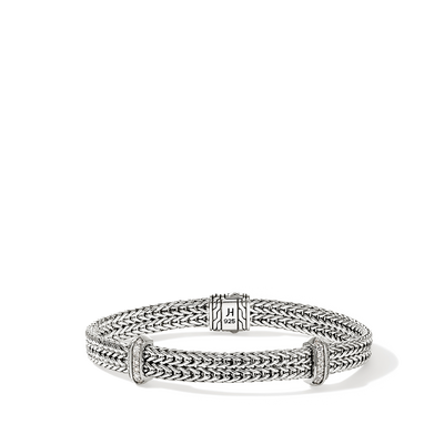 John Hardy Icon Diamond Pave 6mm Silver Flat Link Chain Bracelet - John Hardy product