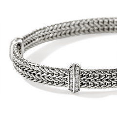John Hardy Icon Diamond Pave 6mm Silver Flat Link Chain Bracelet