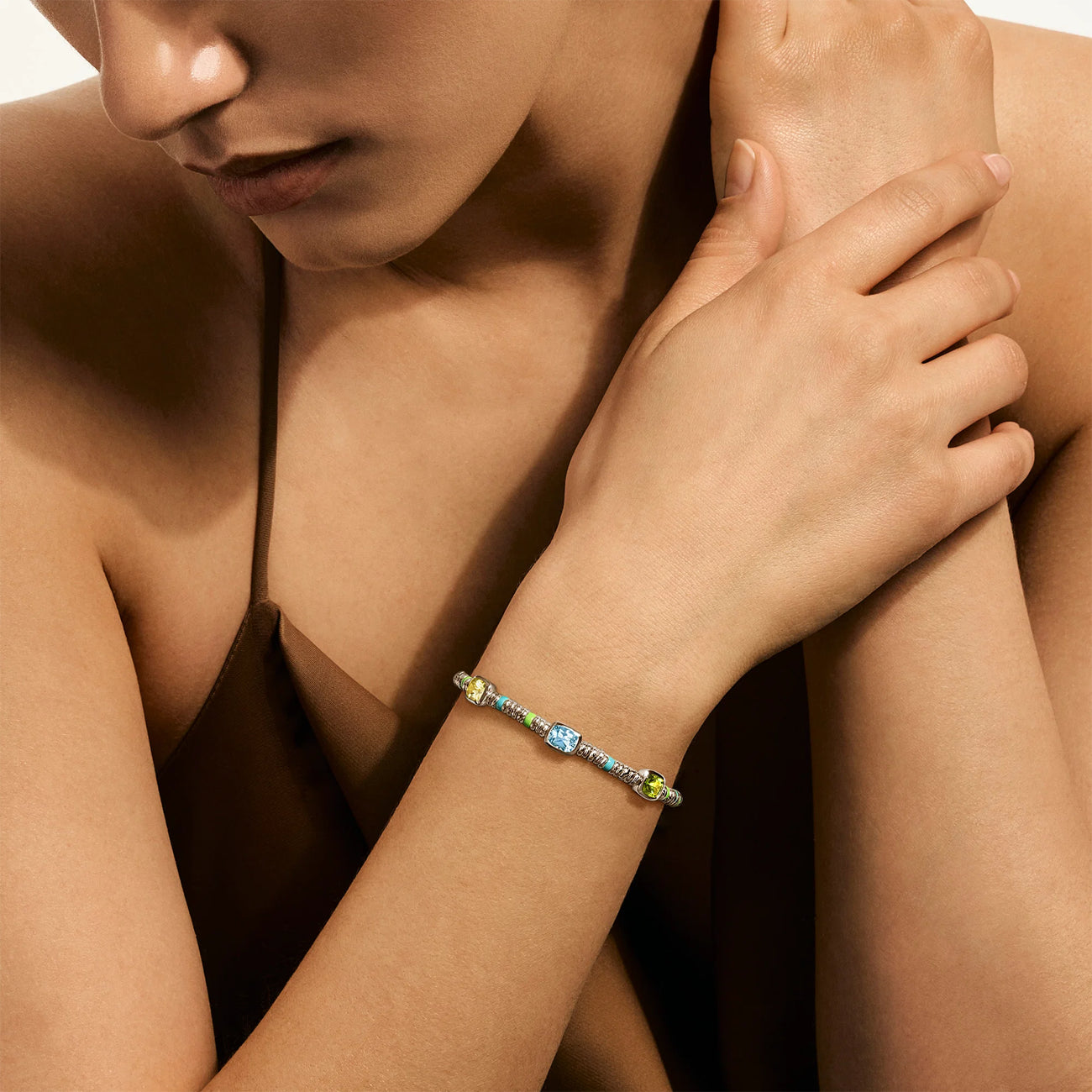 John Hardy 2.5mm Heishi Three Gem Bracelet in Sky Blue topaz