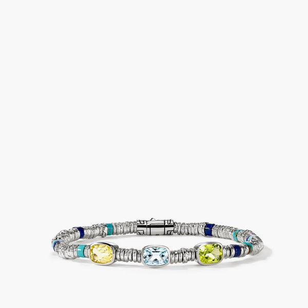 John Hardy Heishi 4mm Three Gemstone Bracelet in Sky Blue Topaz