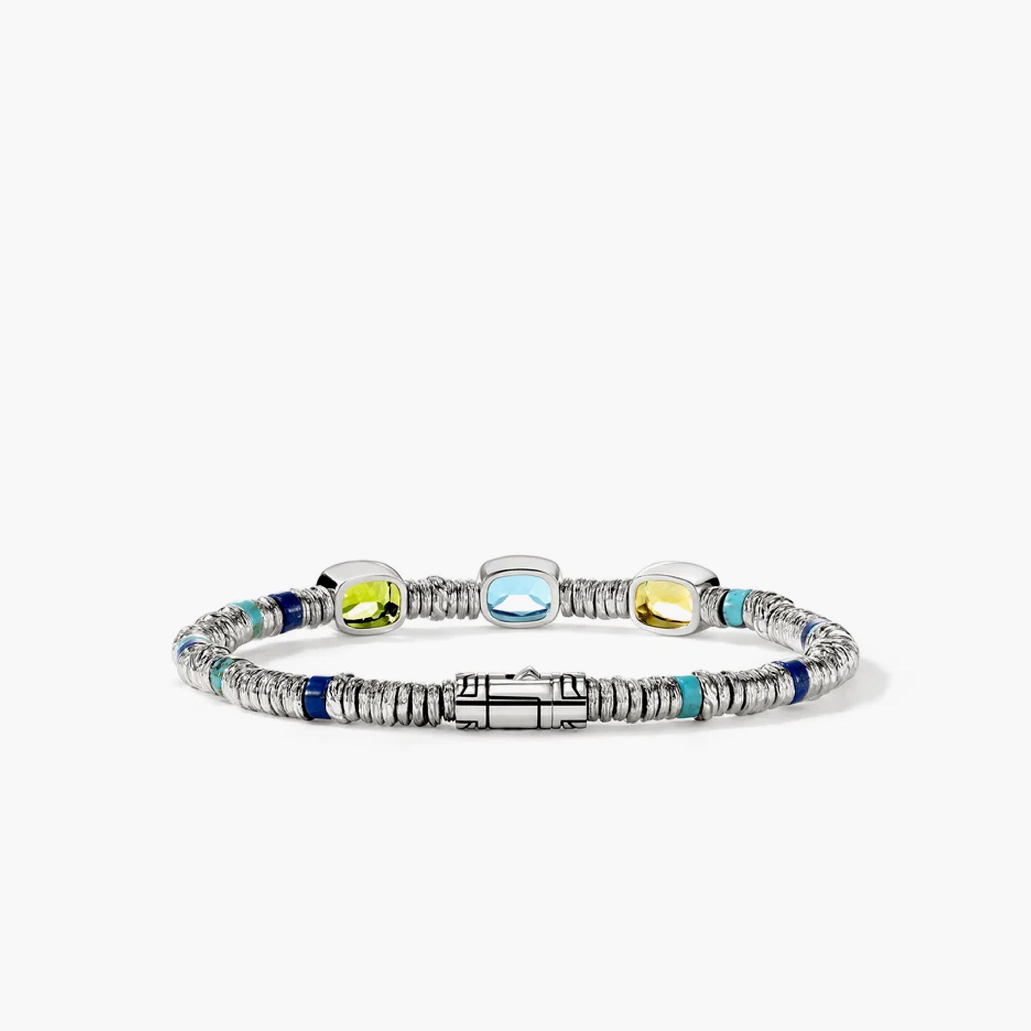 John Hardy Heishi 4mm Three Gemstone Bracelet in Sky Blue Topaz