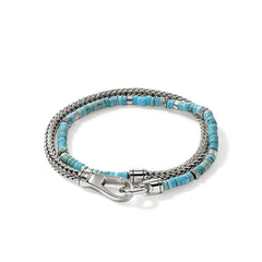 John Hardy Heishi Double Wrap Sterling Silver Bracelet with Turquoise