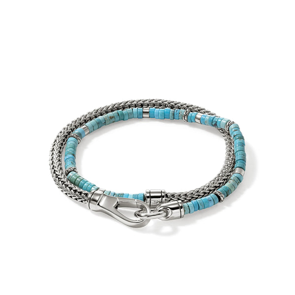 John Hardy Heishi Double Wrap Sterling Silver Bracelet with Turquoise