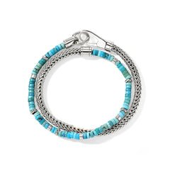 John Hardy Heishi Double Wrap Sterling Silver Bracelet with Turquoise