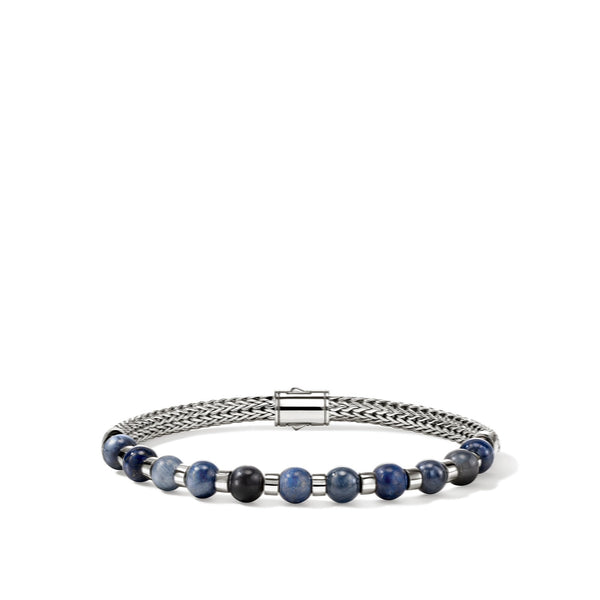 John Hardy Beaded Silver Chain Bracelet with Kyanite, Lapis, Blue