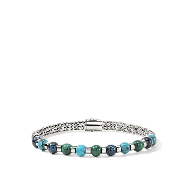 John Hardy Beaded Chrysocolla Silver Chain Bracelet