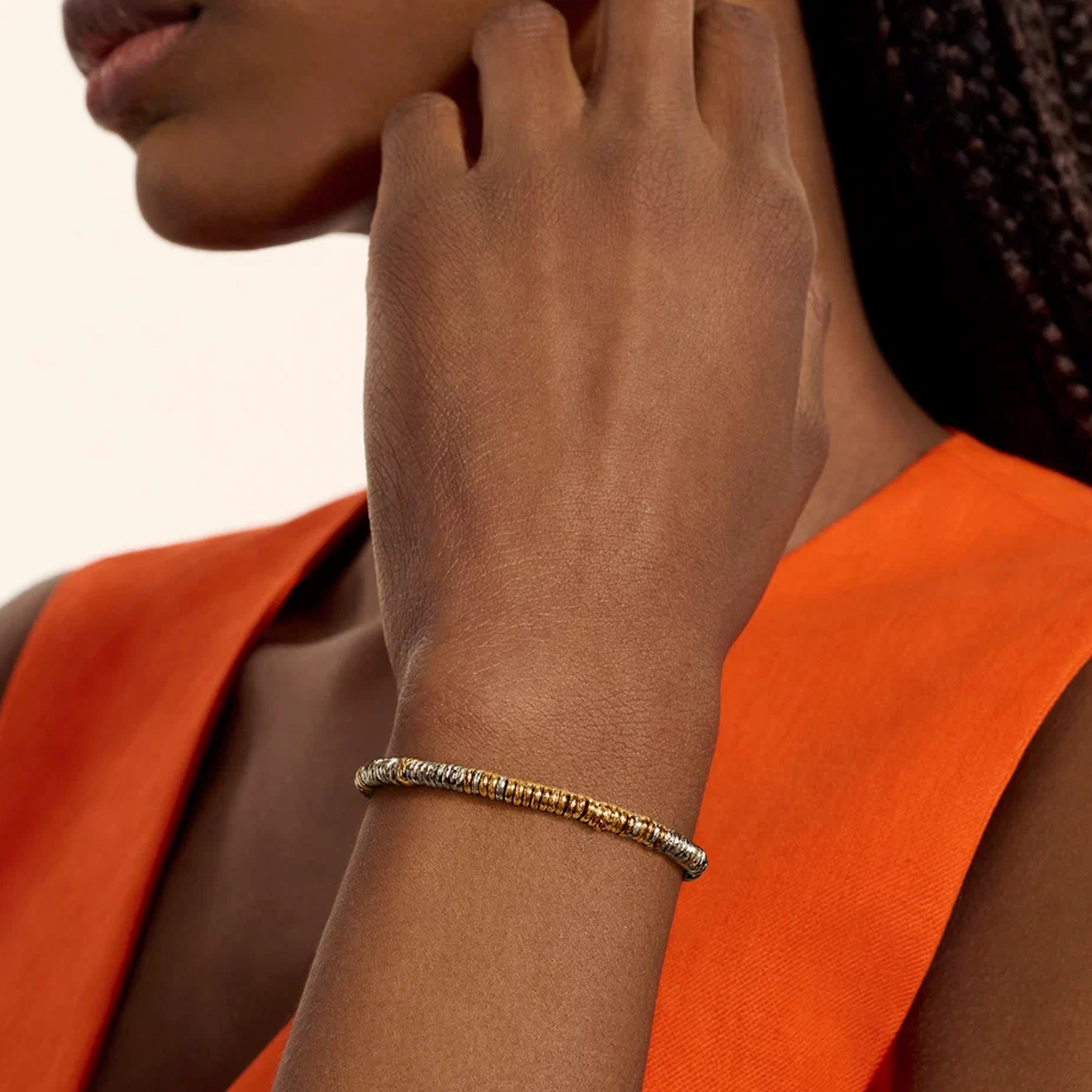 John Hardy Heishi 4mm Silver and Gold Bracelet