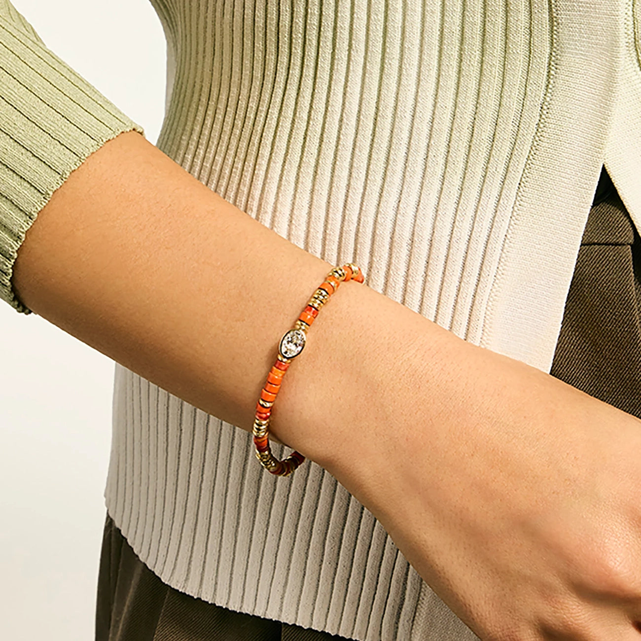 John Hardy Lovestruck Orange Oyster Shell and Lab Diamond Heishi Bracelet