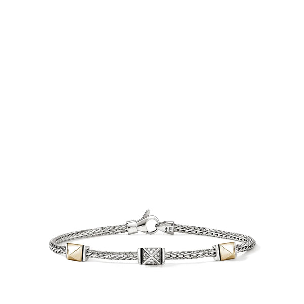John Hardy Icon Stud Gold and Silver Diamond 2.5mm Bracelet
