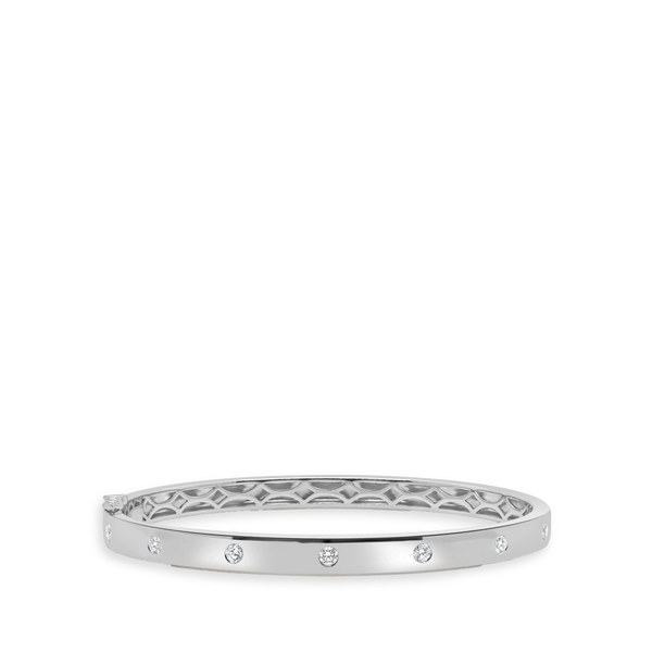 7 Diamond Wide Bangle Bracelet in White Gold