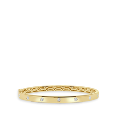 7 Diamond Wide Bangle Bracelet in Yellow Gold